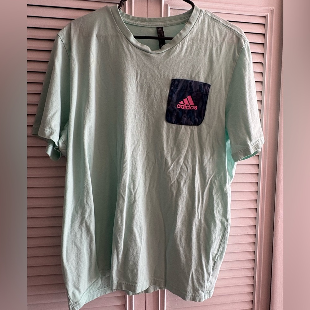 Adidas Mint Green Tee with Navy Pocket XL